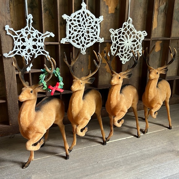 Vintage Other - (4)VTG Prancing Flocked Reindeer